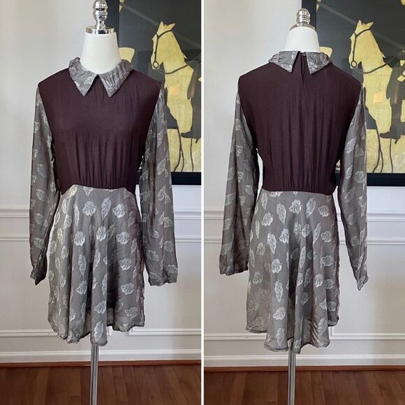 Vintage 90s Steampunk Dark Academia Schoolgirl Brown Leaf Dress S - Picture 1 of 6